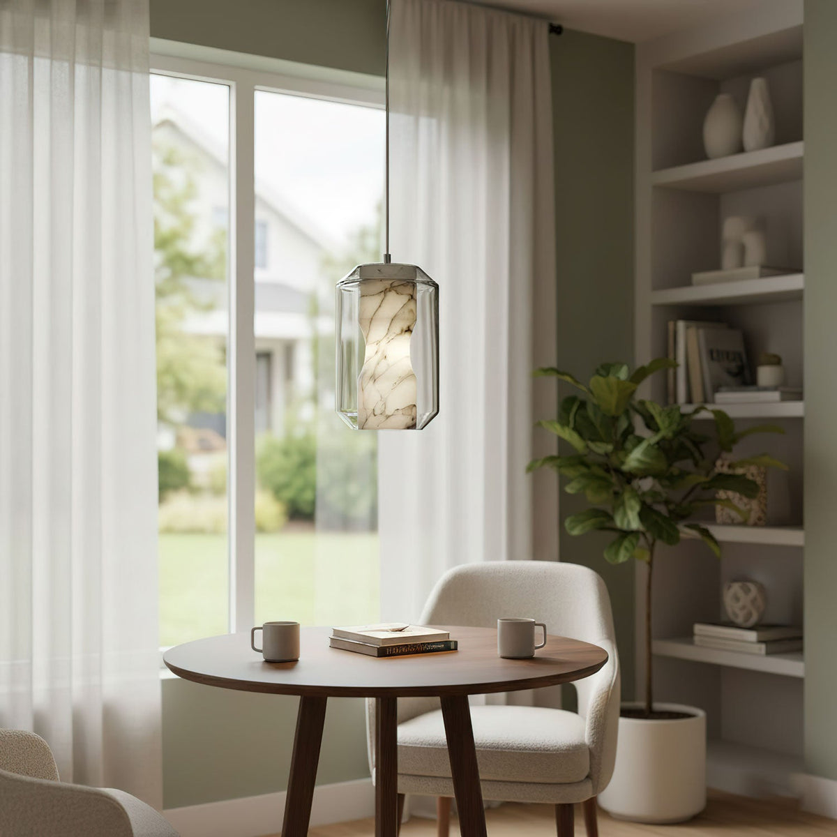 Alabaster Glass Cylinder Pendant Light