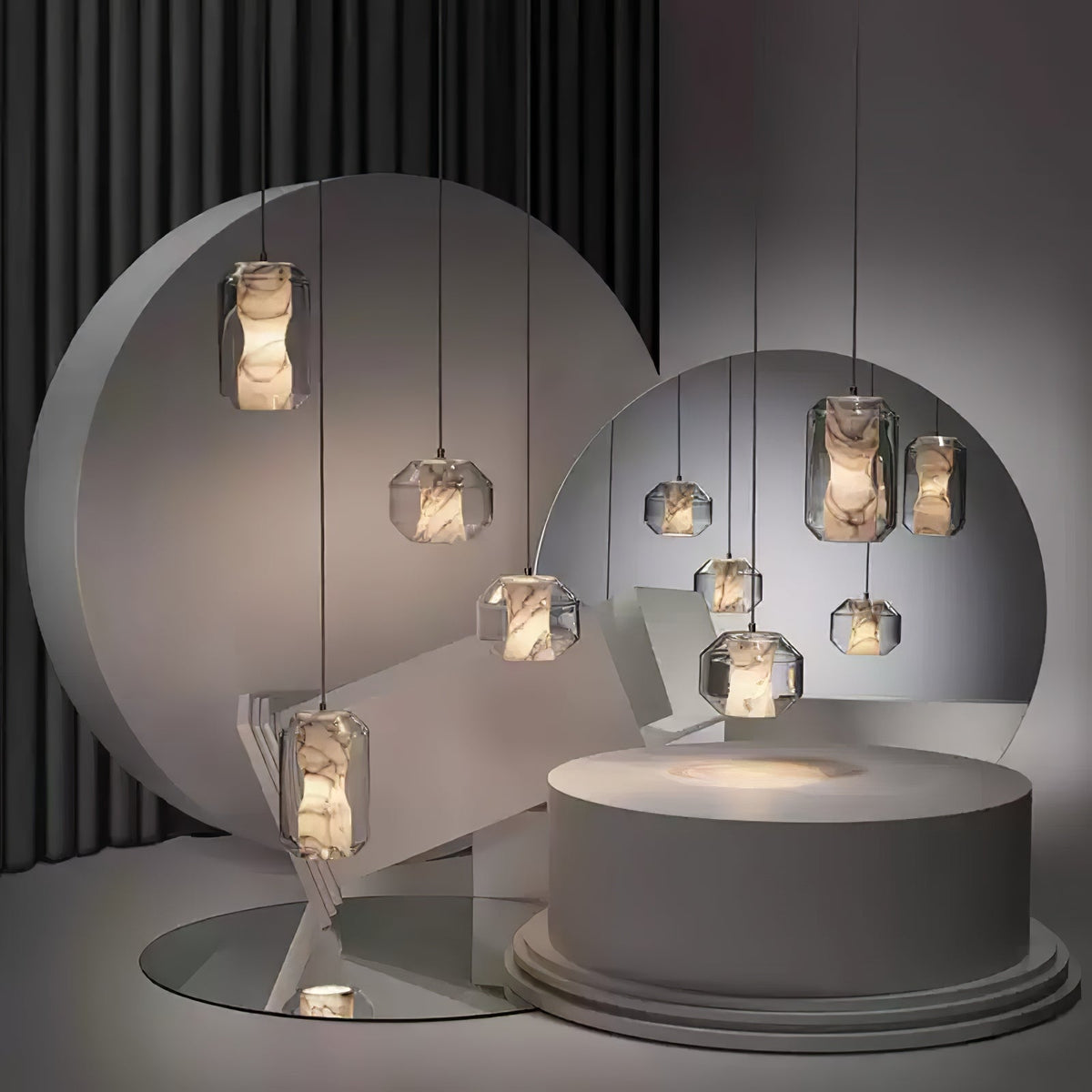 Alabaster Glass Cylinder Pendant Light