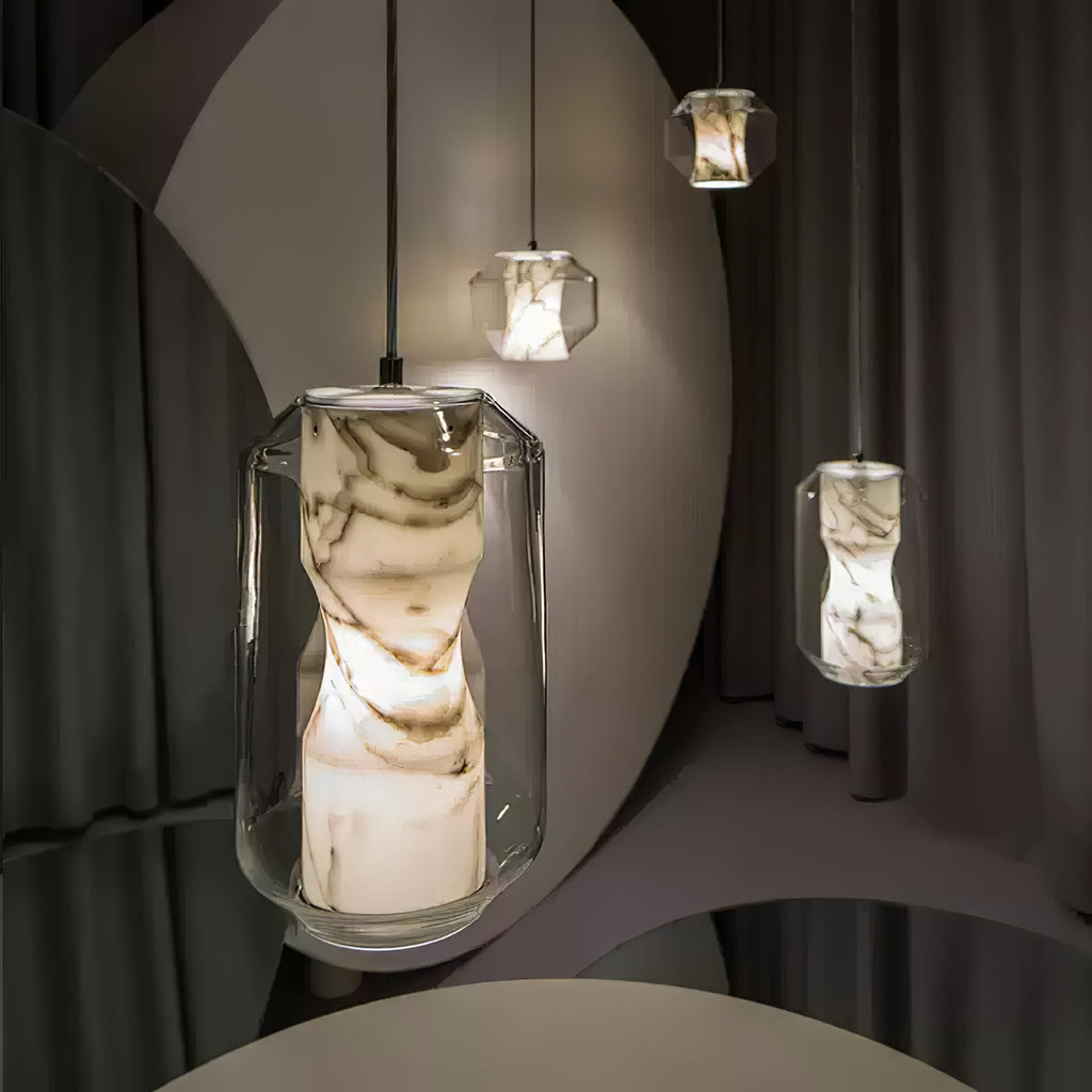 Alabaster Glass Cylinder Pendant Light