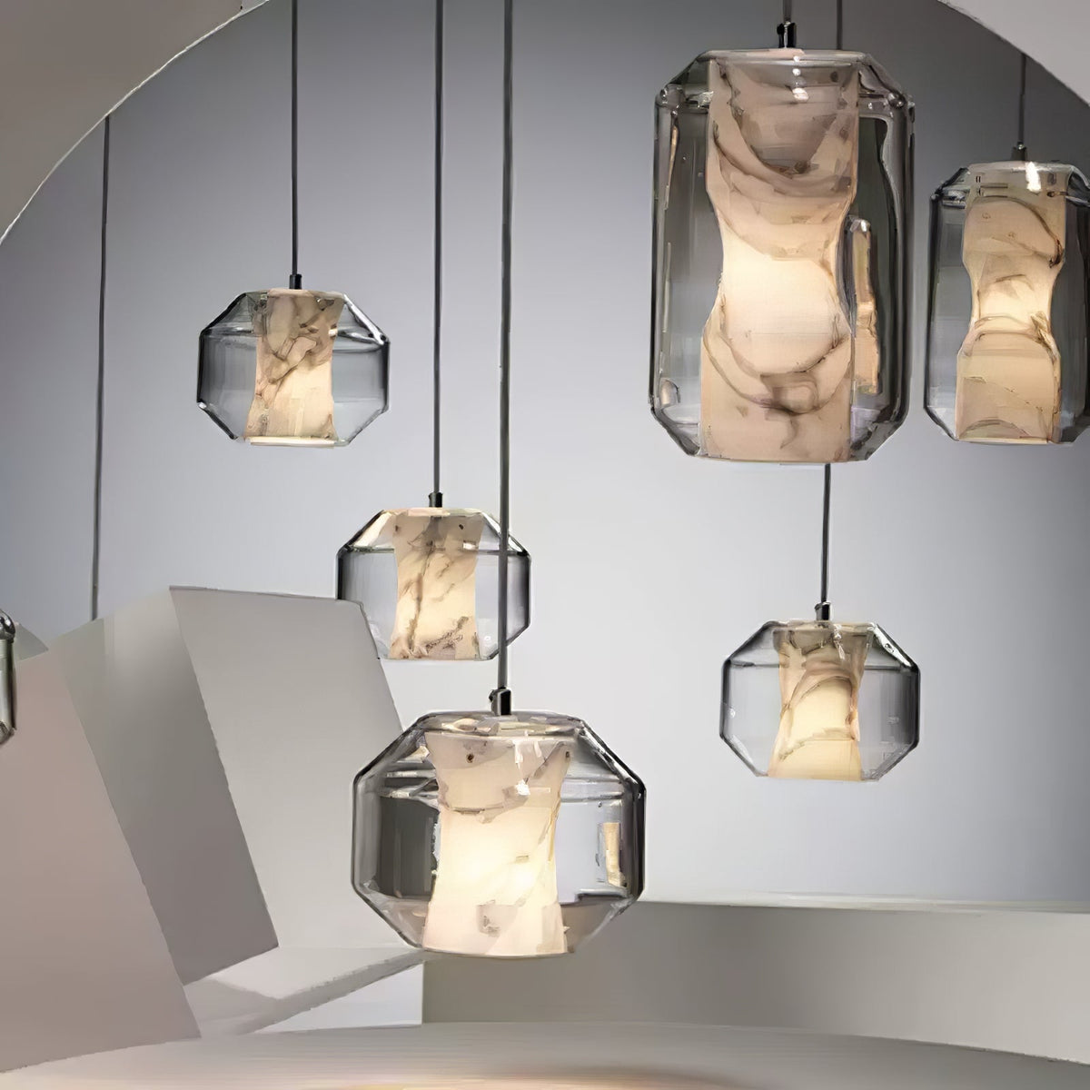 Alabaster Glass Cylinder Pendant Light