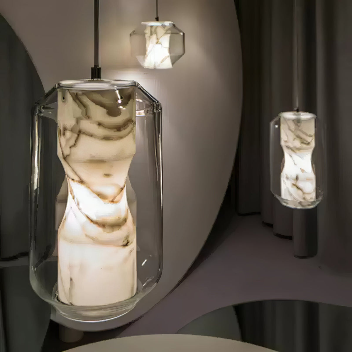Alabaster Glass Cylinder Pendant Light