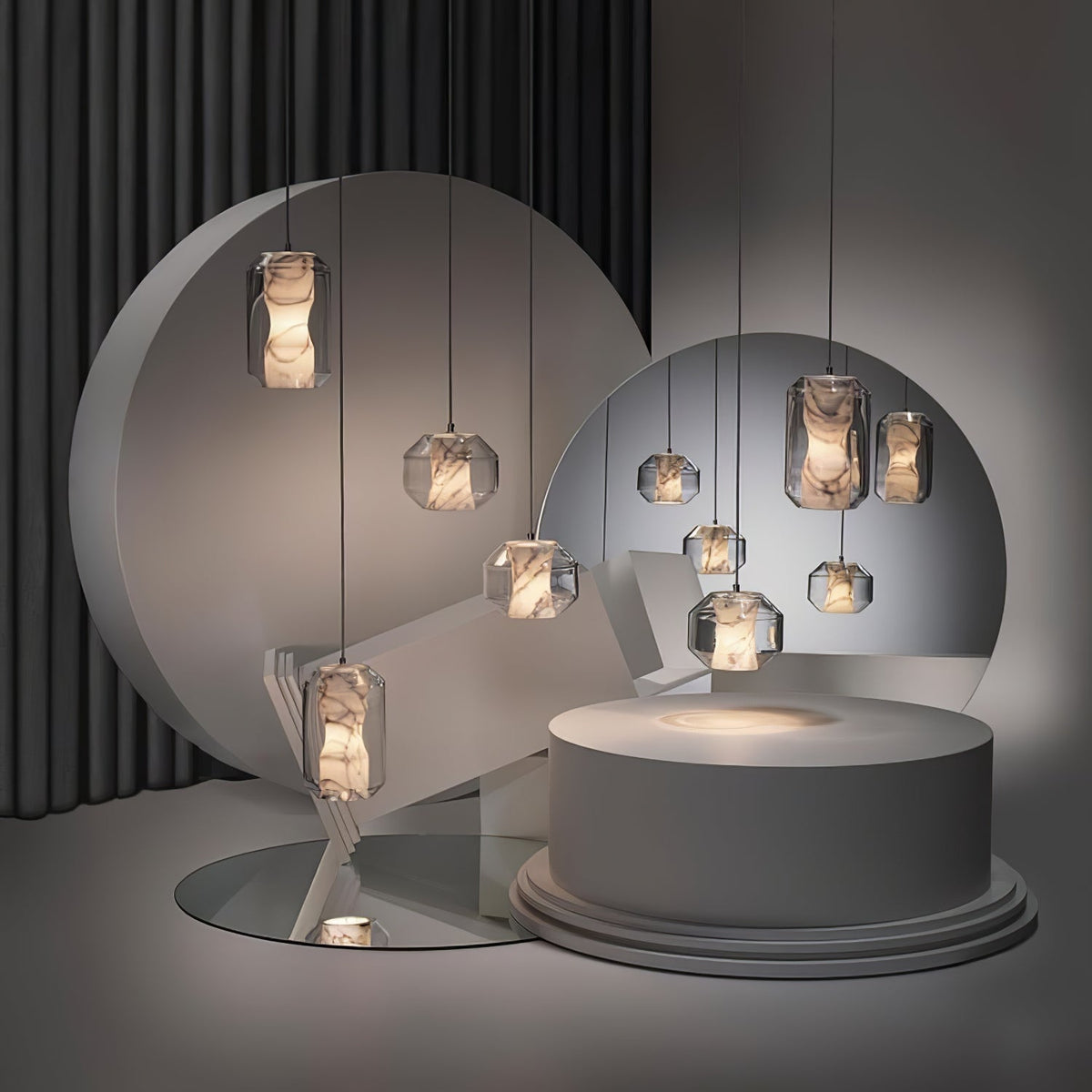 Alabaster Glass Cylinder Pendant Light