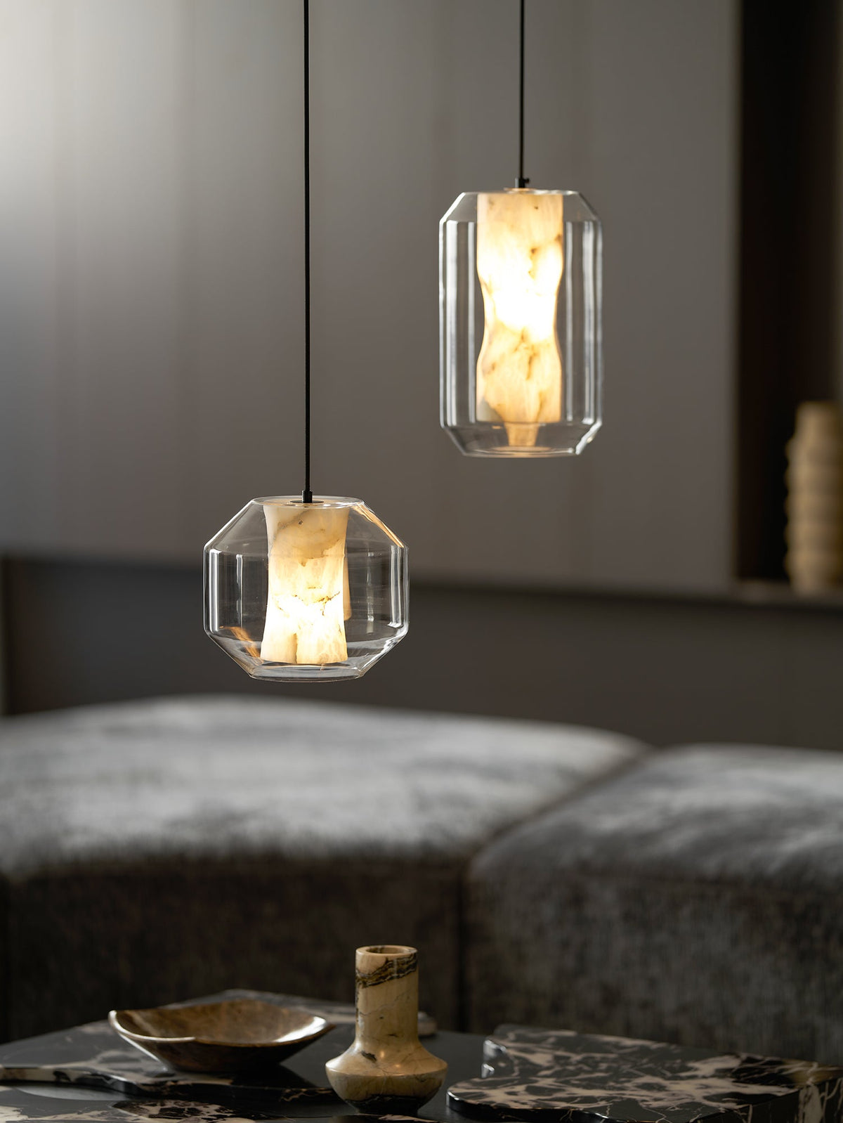 Alabaster Glass Cylinder Pendant Light