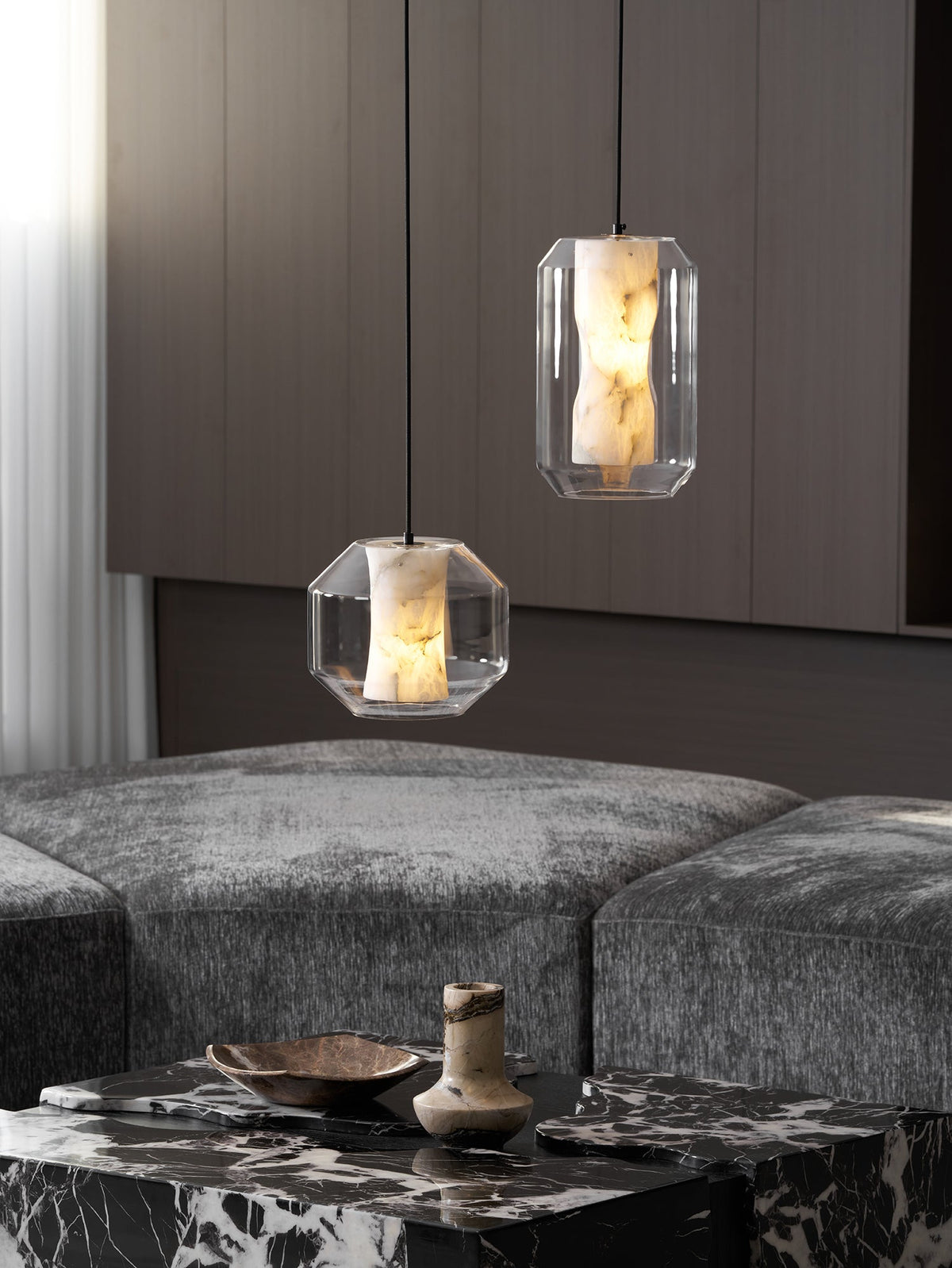 Alabaster Glass Cylinder Pendant Light