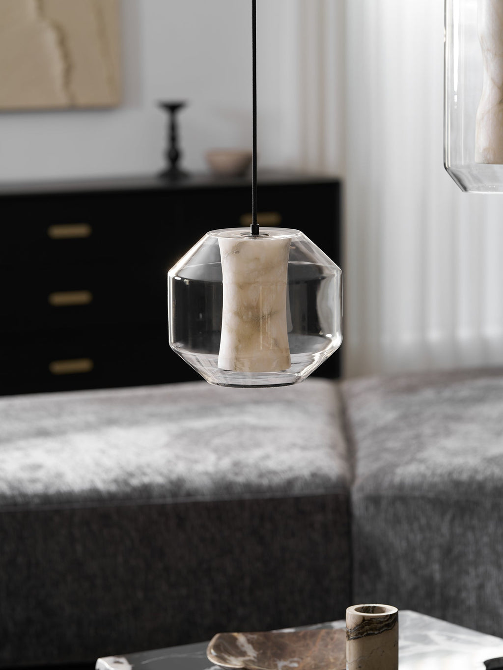 Alabaster Glass Cylinder Pendant Light