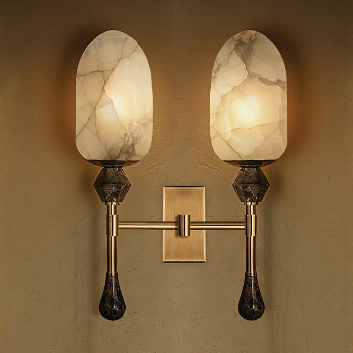 Alabaster Obelisk Double Sconce