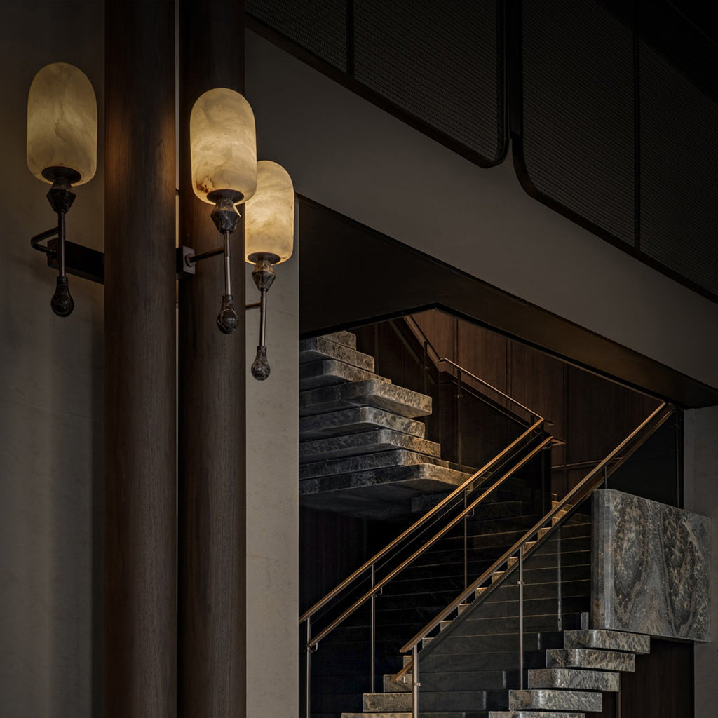 Alabaster Obelisk Double Sconce