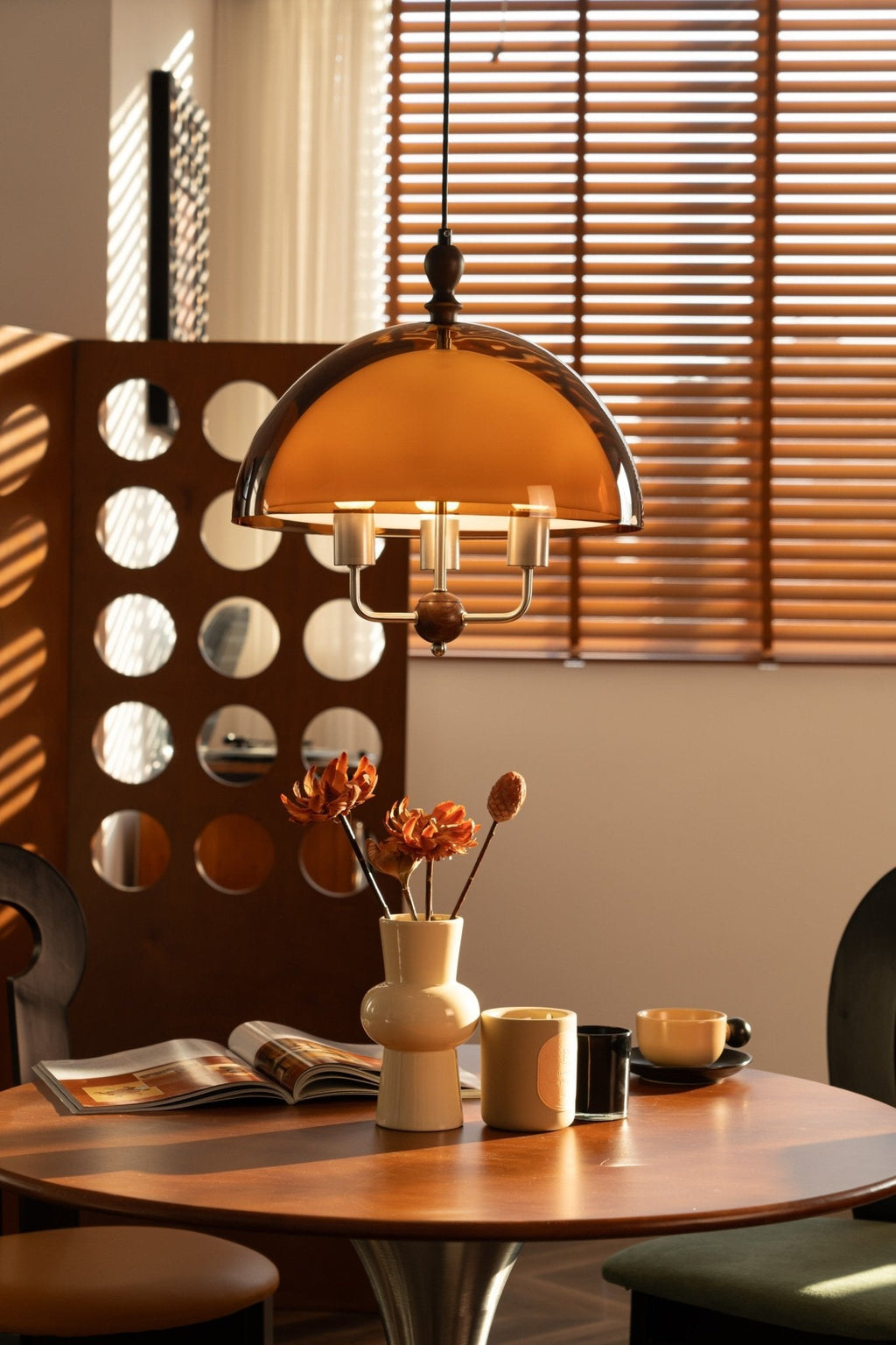 Amber Dome Shaped Pendant Light