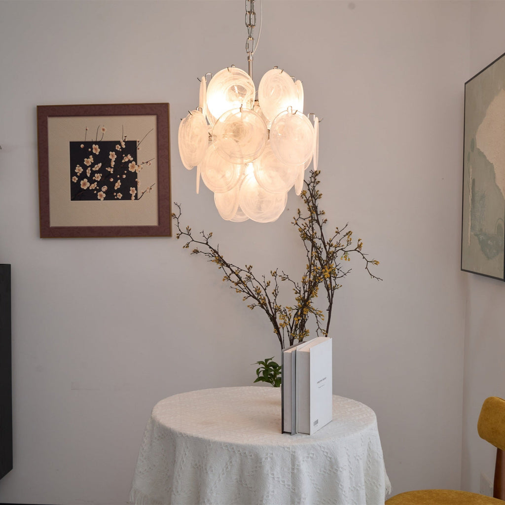 Aqua White Glass Murano Chandelier