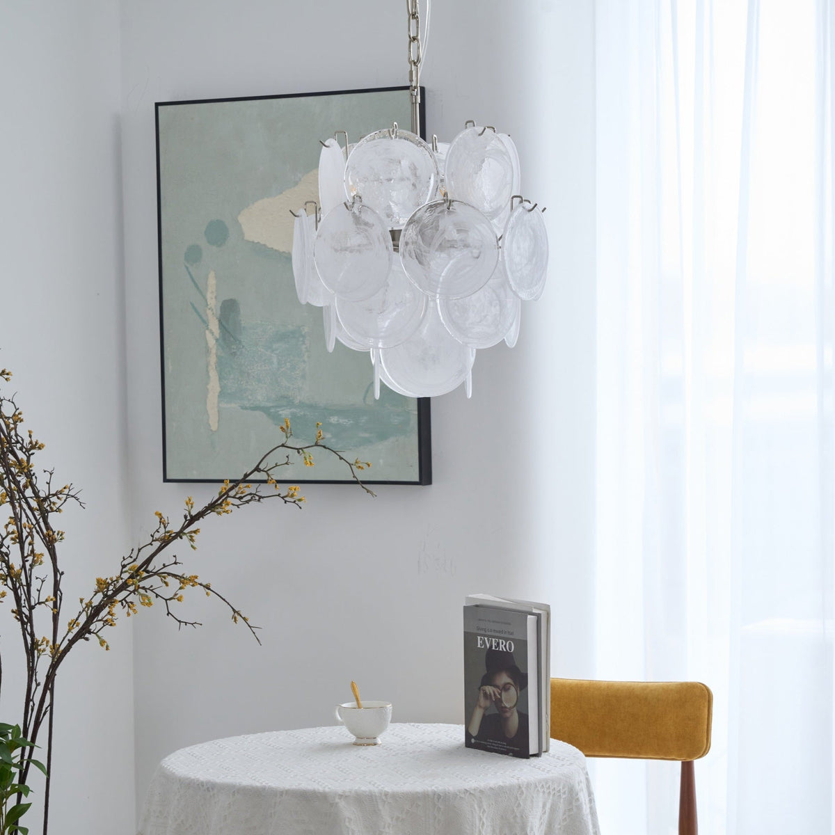Aqua White Glass Murano Chandelier