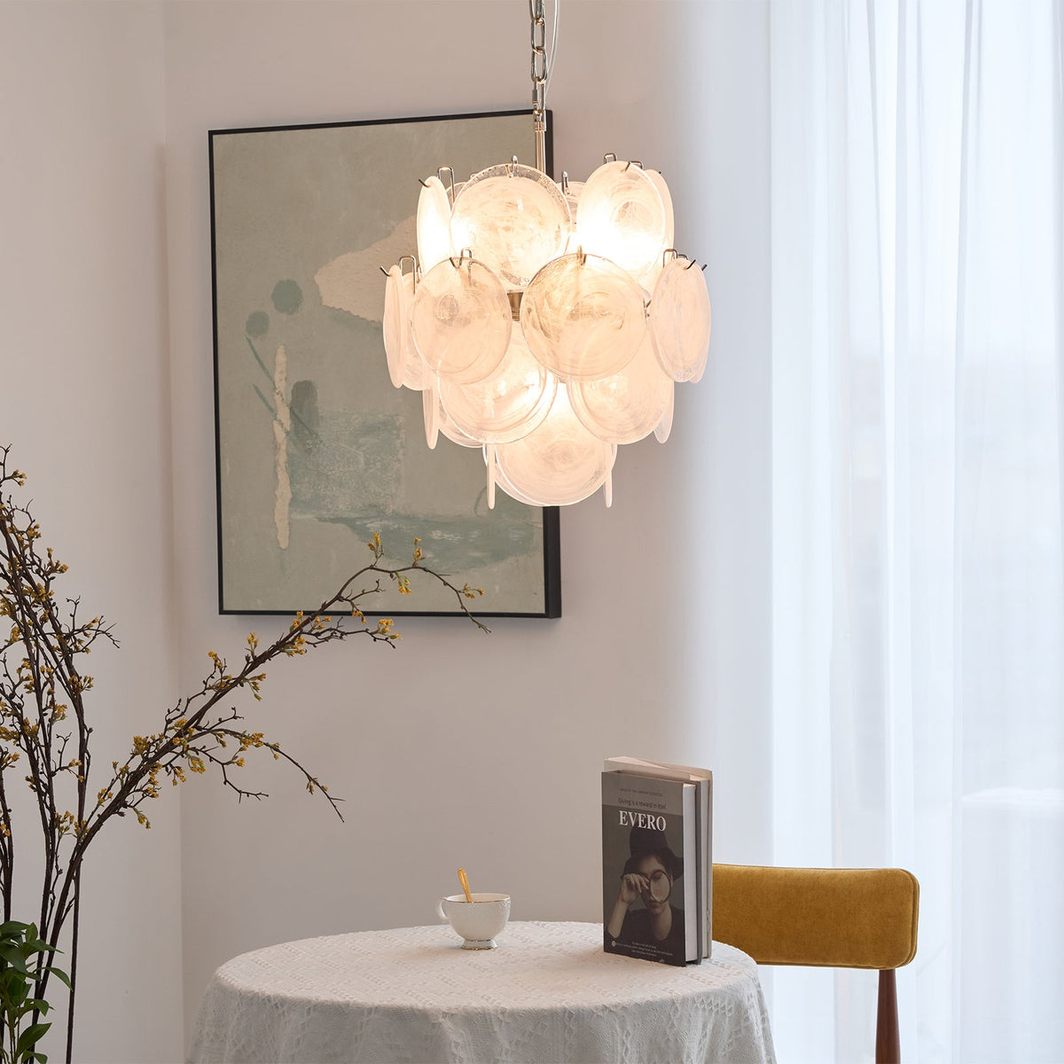 Aqua White Glass Murano Chandelier
