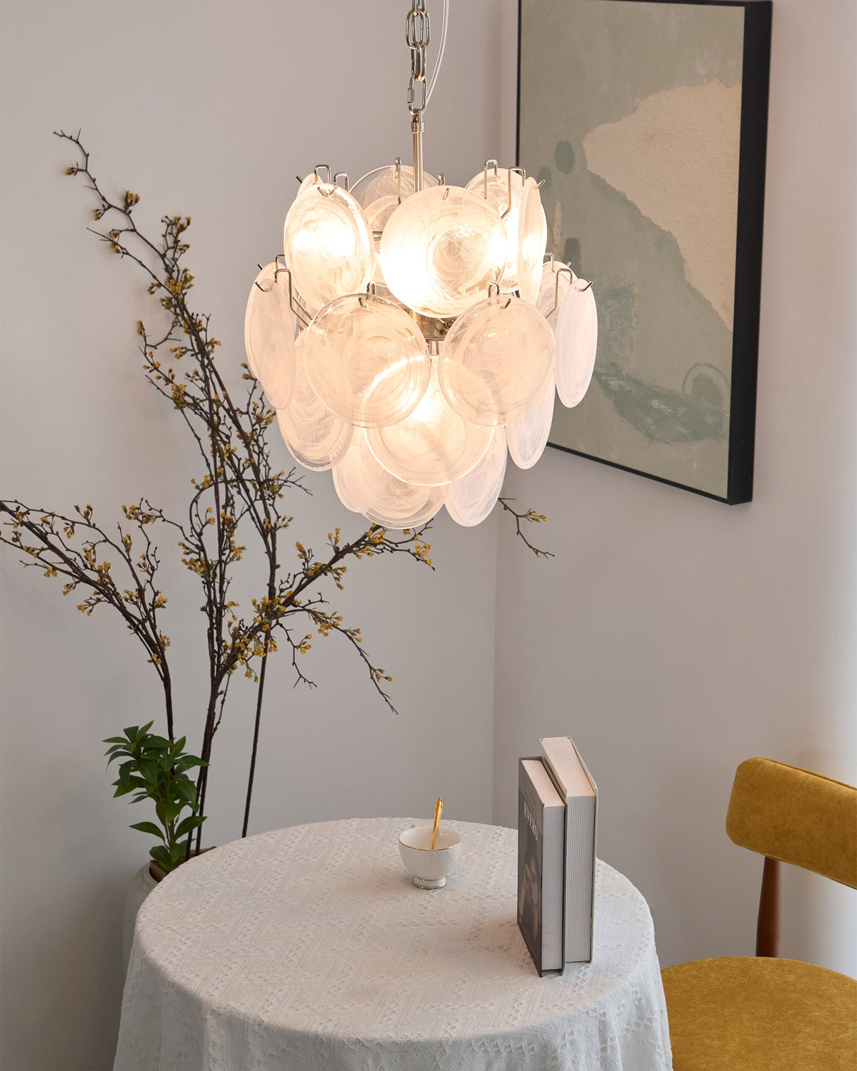 Aqua White Glass Murano Chandelier