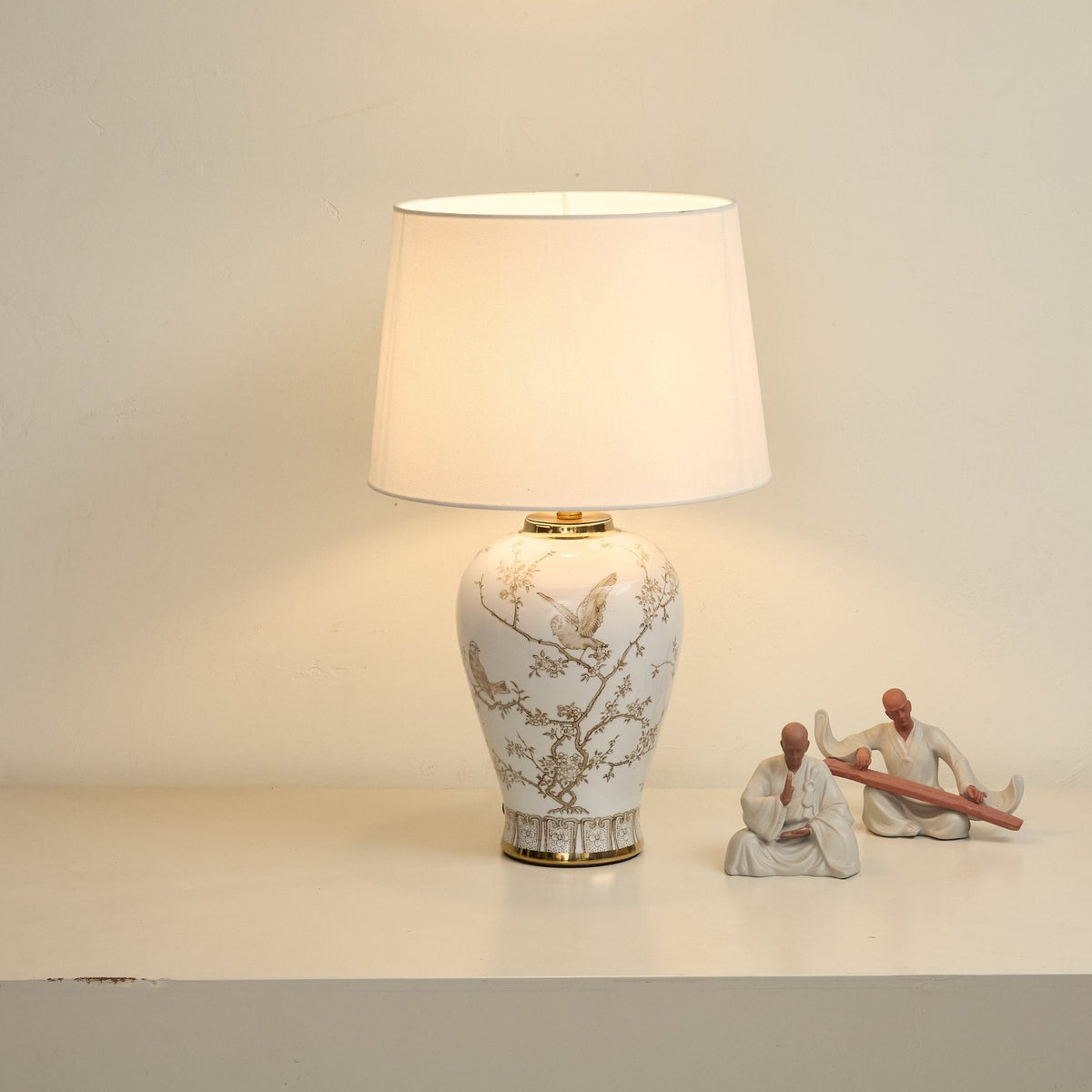 Avian Floral Ceramic Table Lamp