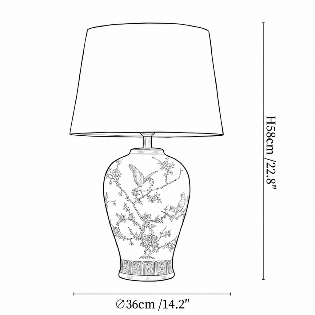 Avian Floral Ceramic Table Lamp