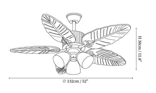 Banana Wood Leaves Ceiling Fan Light