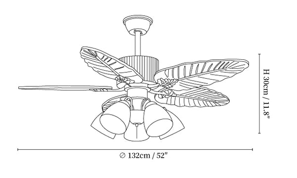 Banana Wood Leaves Ceiling Fan Light