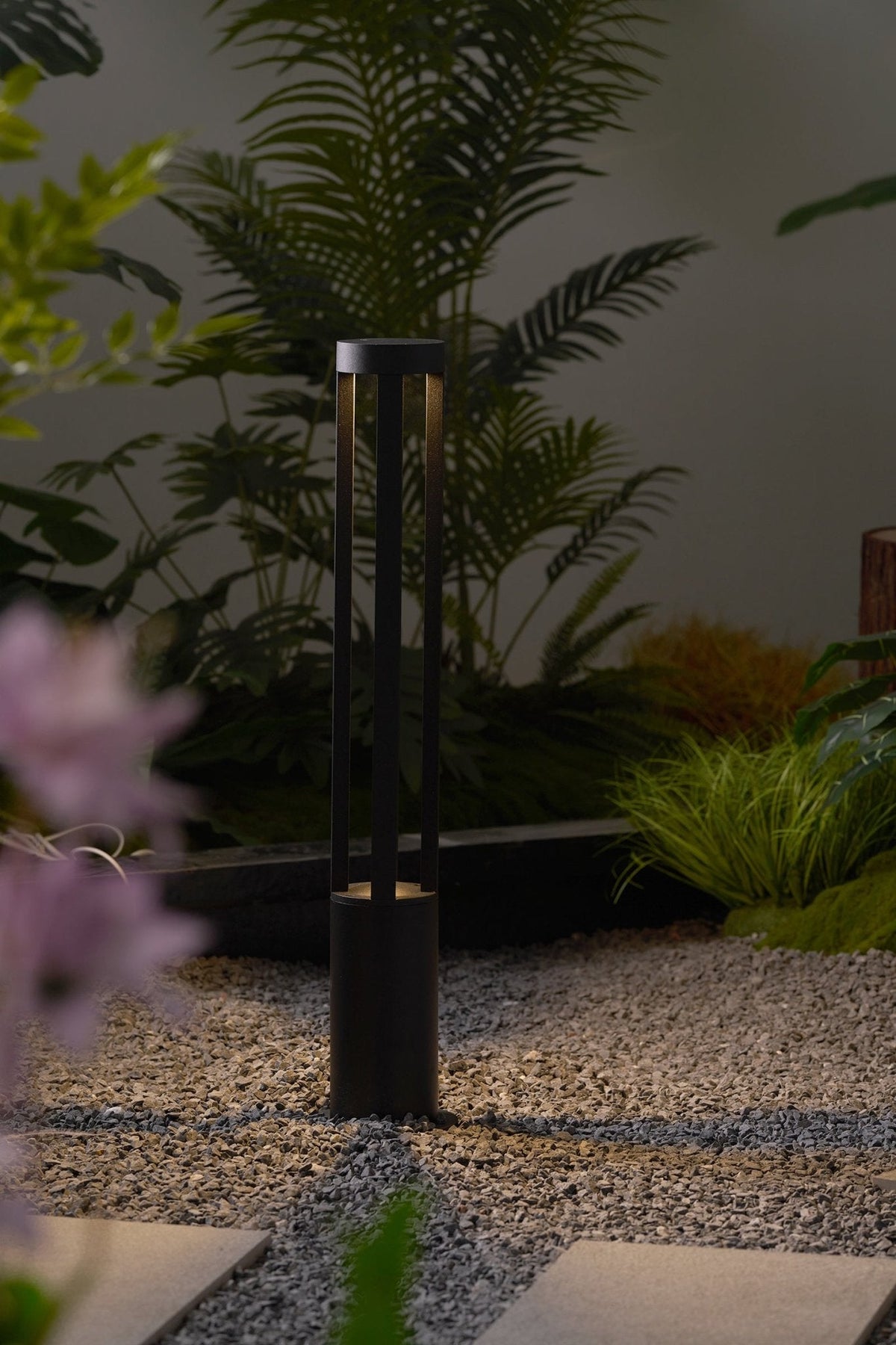 Black Cylindrical Solar Outdoor Post Light