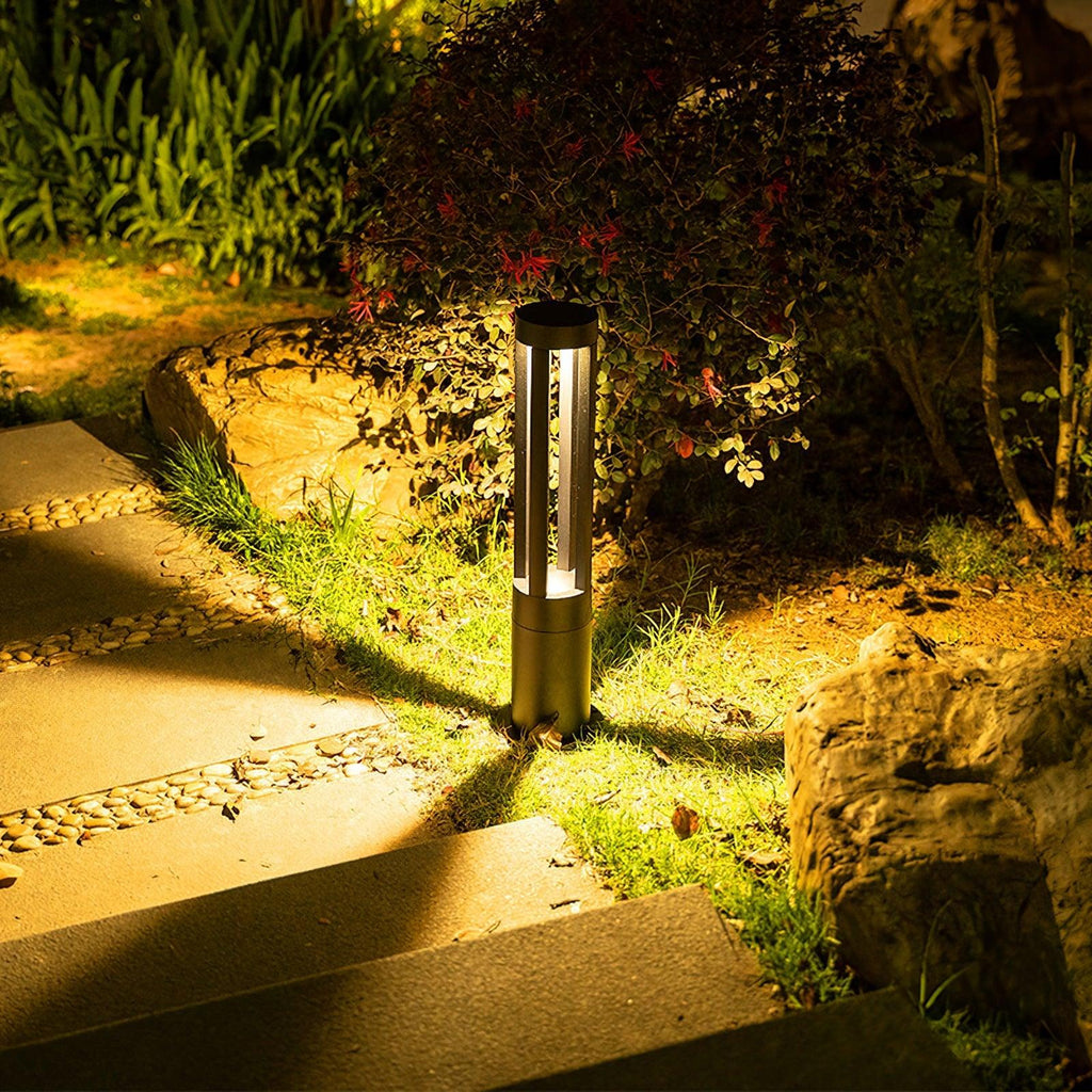 Black Cylindrical Garden Outdoor Light with Solar Panel
