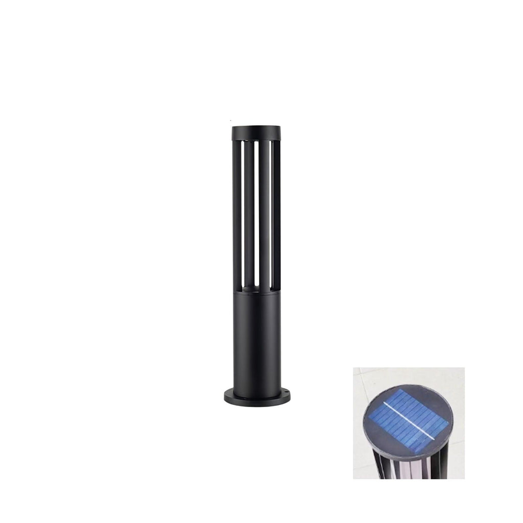Black Cylindrical Garden Outdoor Light with Solar Panel