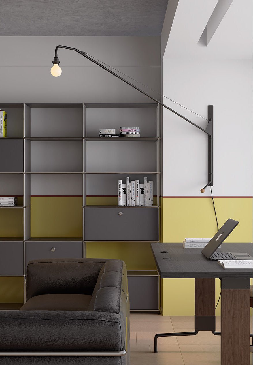 Black Long Arm Swing Arm Wall Lamp
