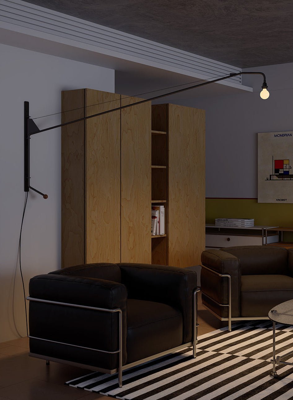 Black Long Arm Swing Arm Wall Lamp