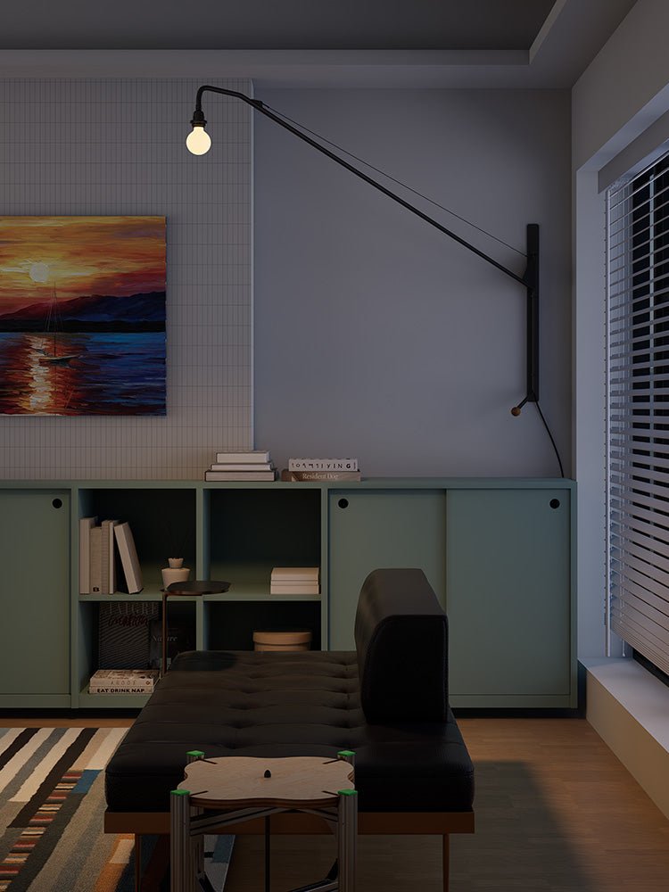Black Long Arm Swing Arm Wall Lamp