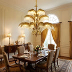 Brass Palm Leaf Crystal Chandelier