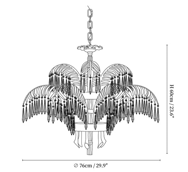 Brass Palm Leaf Crystal Chandelier