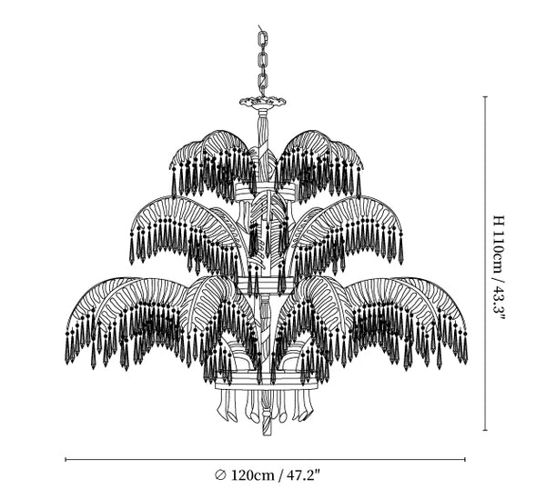 Brass Palm Leaf Crystal Chandelier