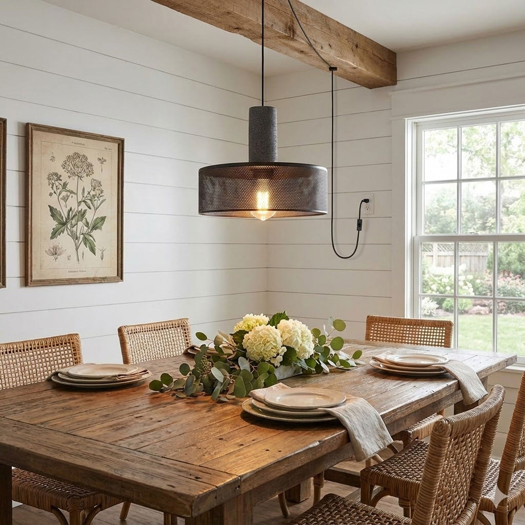 Cement Mesh Plug - in Pendant Lamp