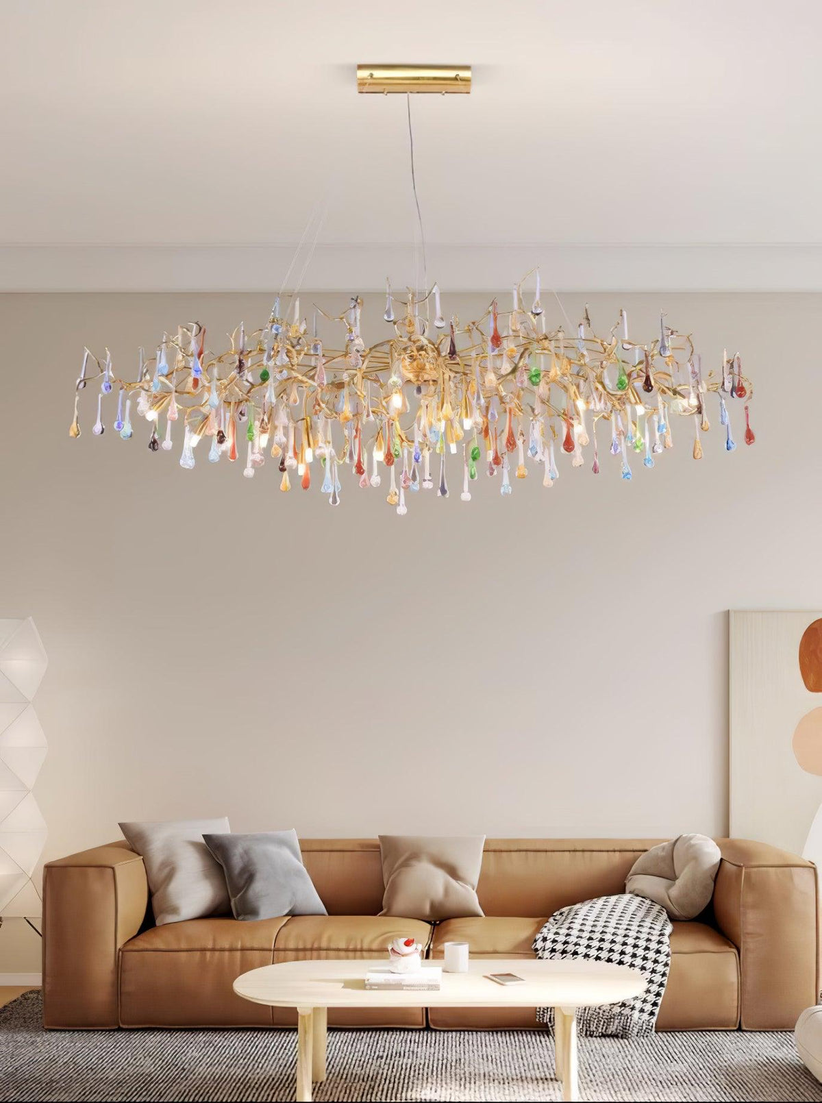 Colorful Raindrop Brass Branch Chandelier