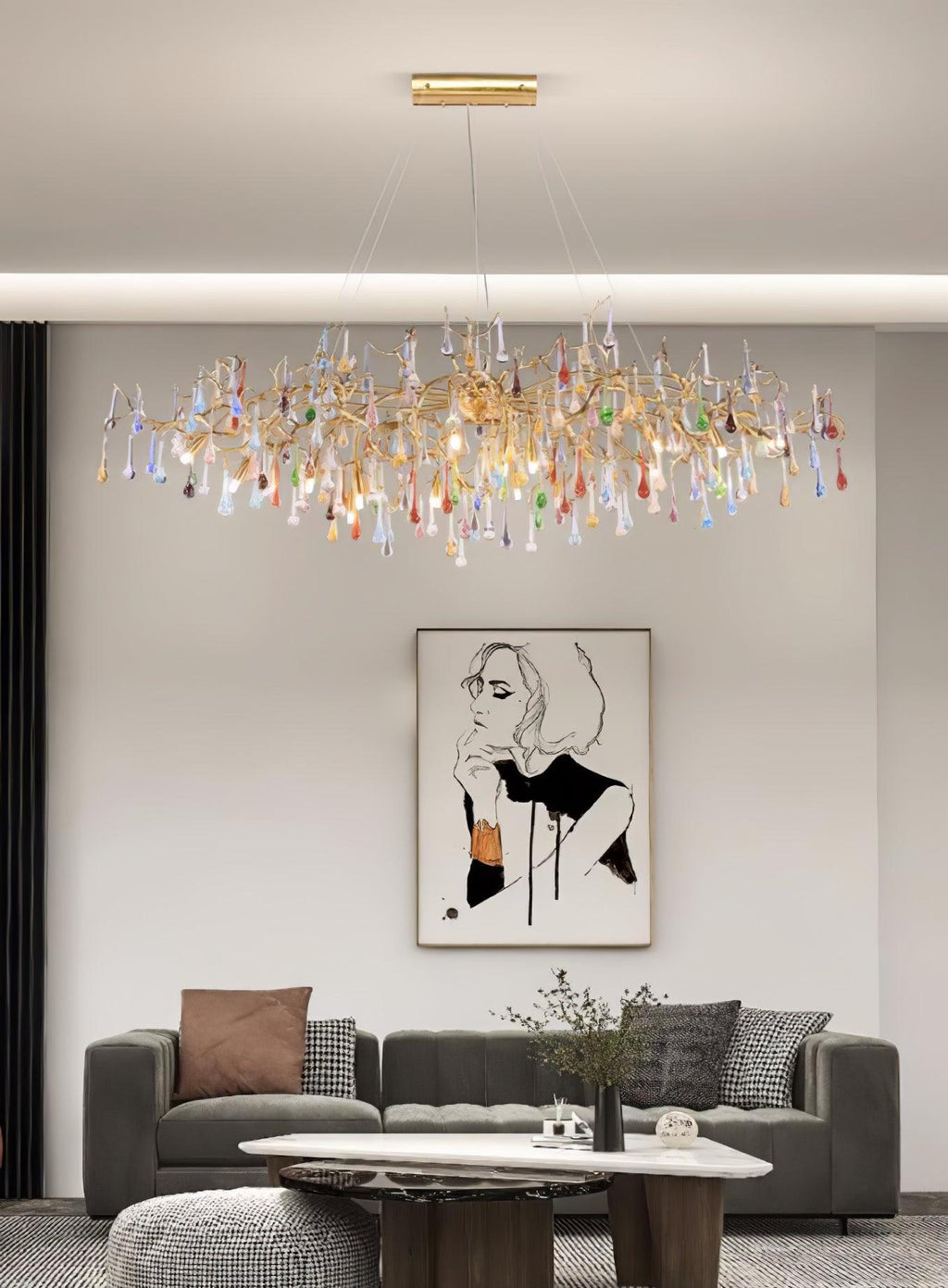 Colorful Raindrop Brass Branch Chandelier