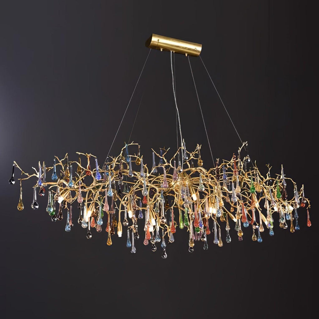 Colorful Raindrop Brass Branch Chandelier