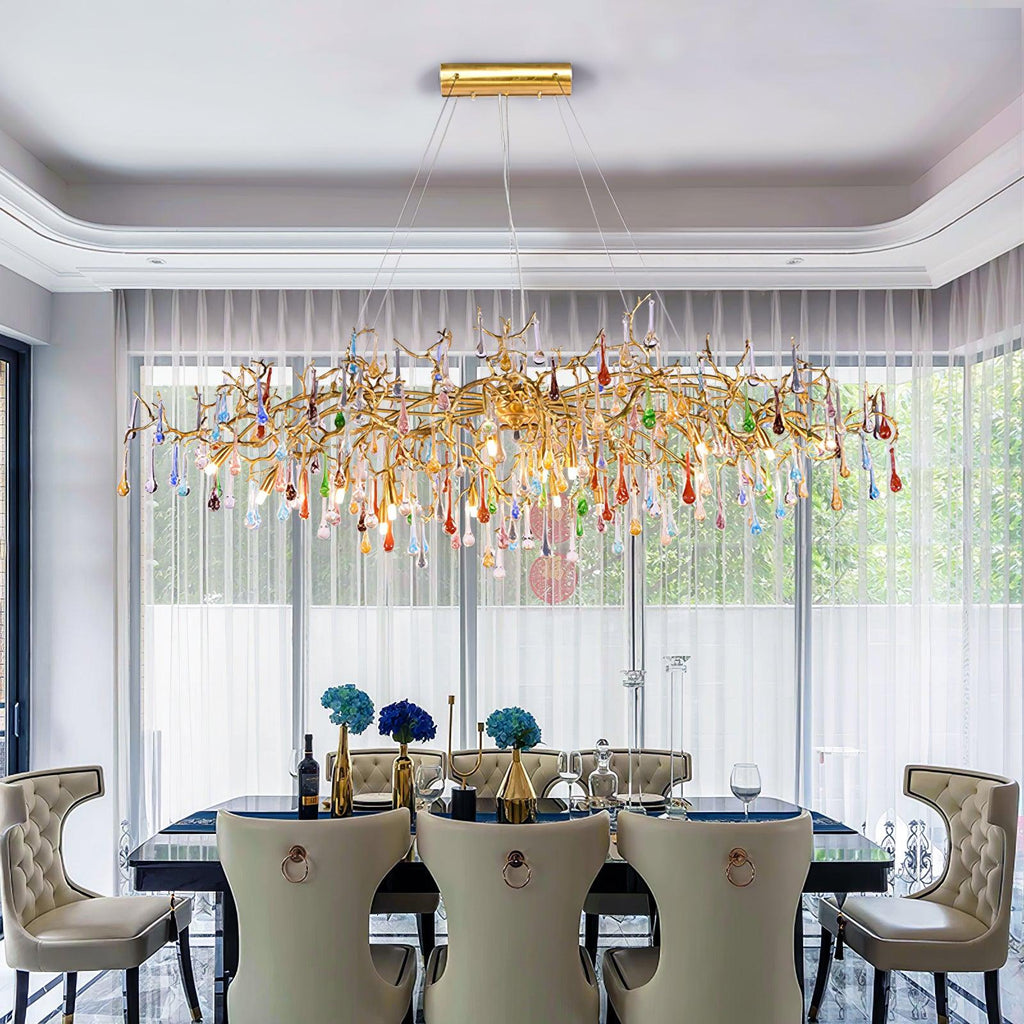Colorful Raindrop Brass Branch Chandelier
