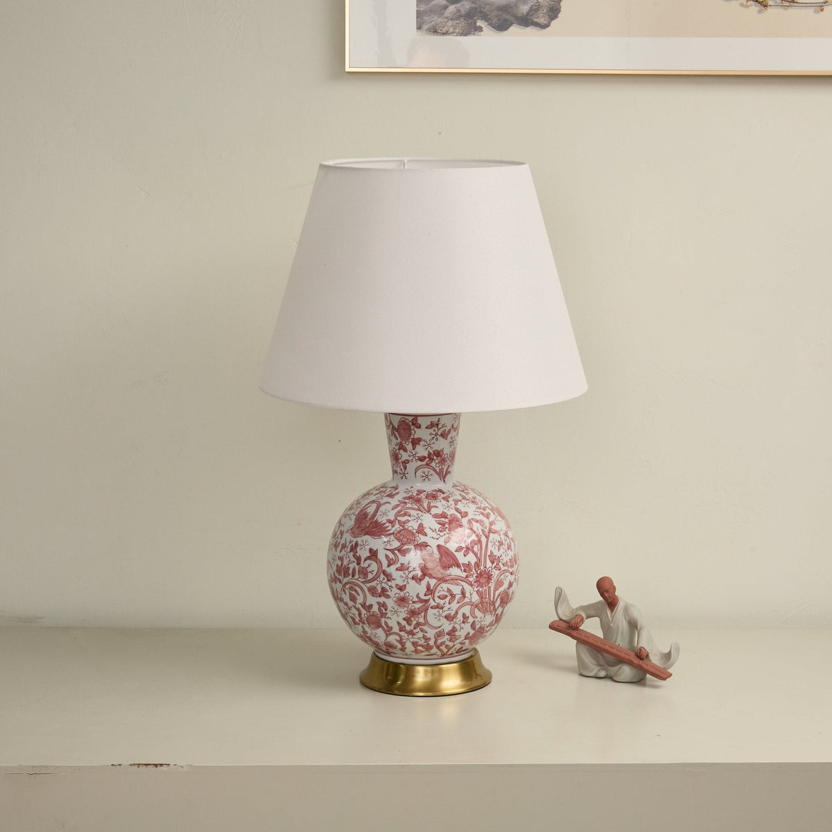 Coral Bird Floral Ceramic Table Lamp