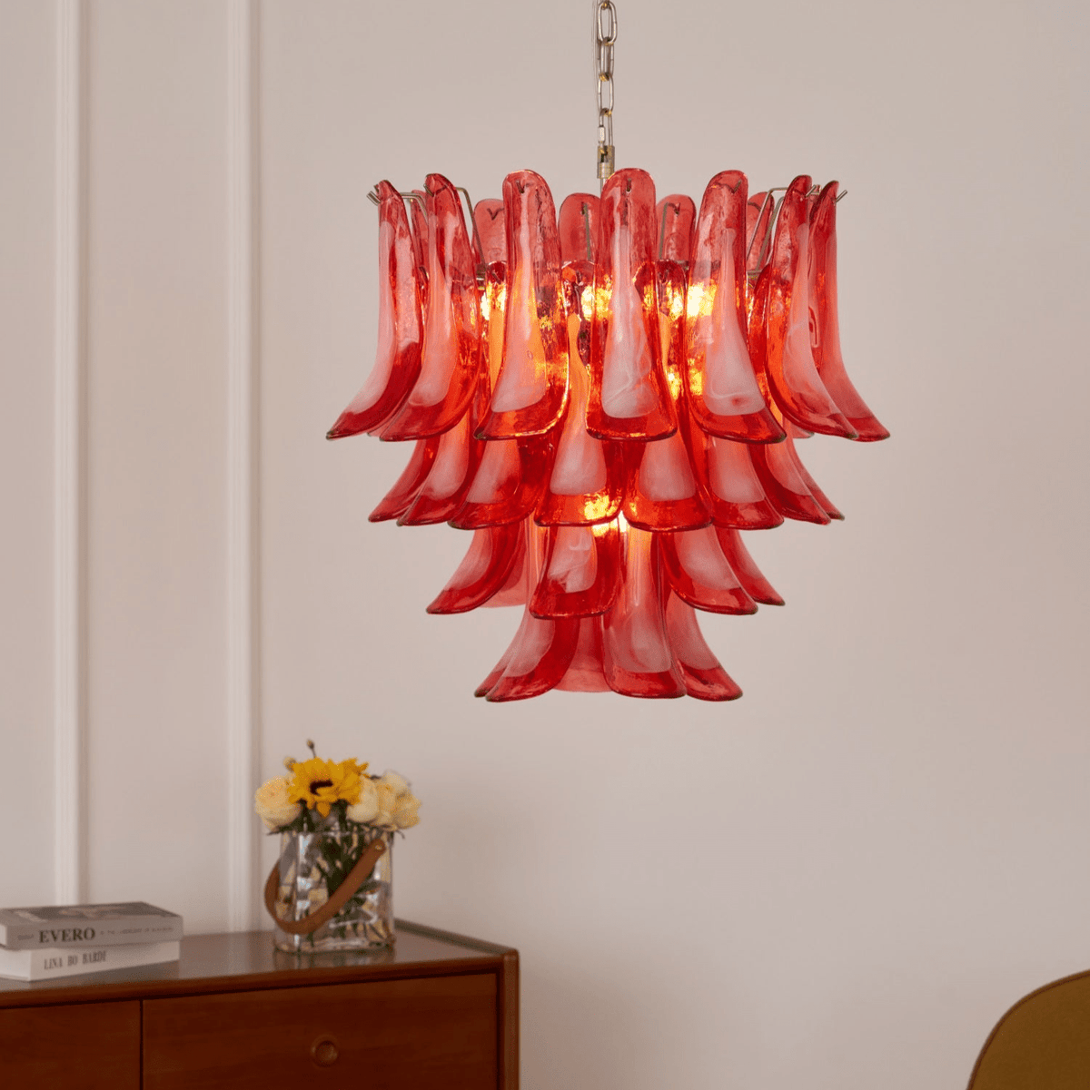 Crimson Glass Murano Petals Chandelier