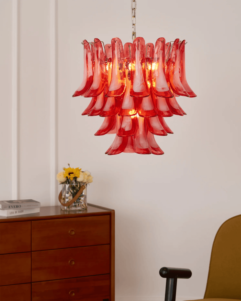 Crimson Glass Murano Petals Chandelier