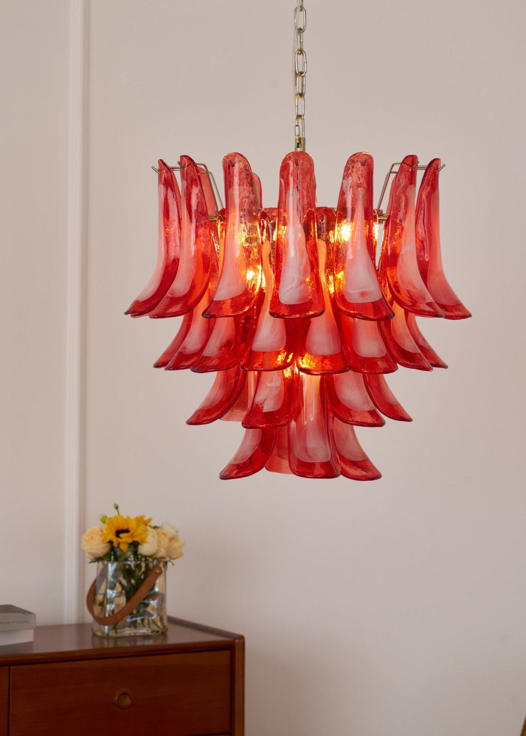 Crimson Glass Murano Petals Chandelier