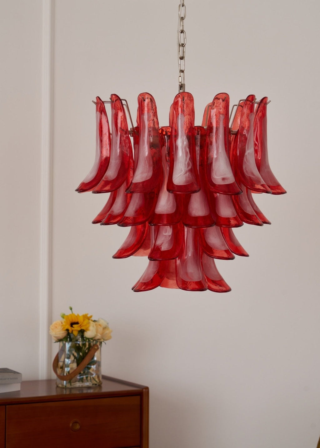 Crimson Glass Murano Petals Chandelier