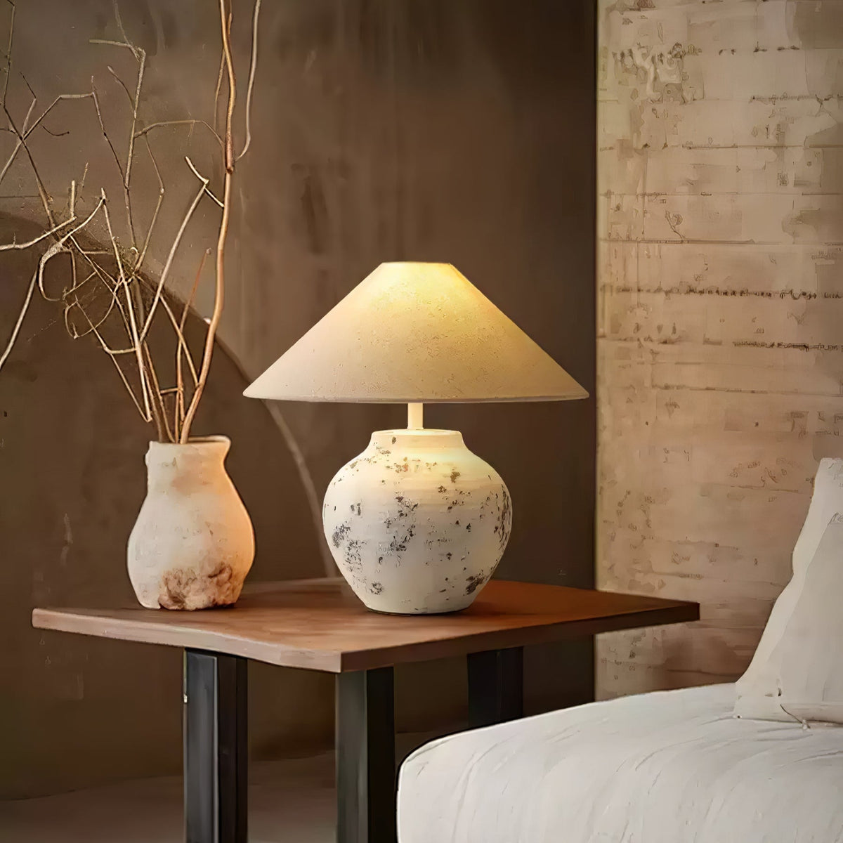 Distressed White Ceramic Table Lamp