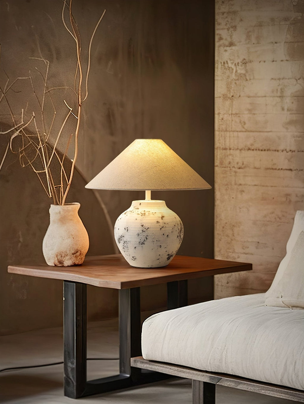 Distressed White Ceramic Table Lamp