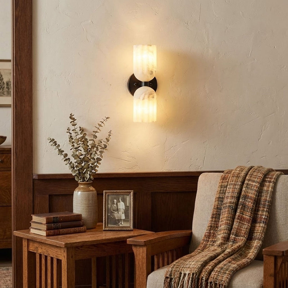 Dual Alabaster Ribbed Wall Sconce
