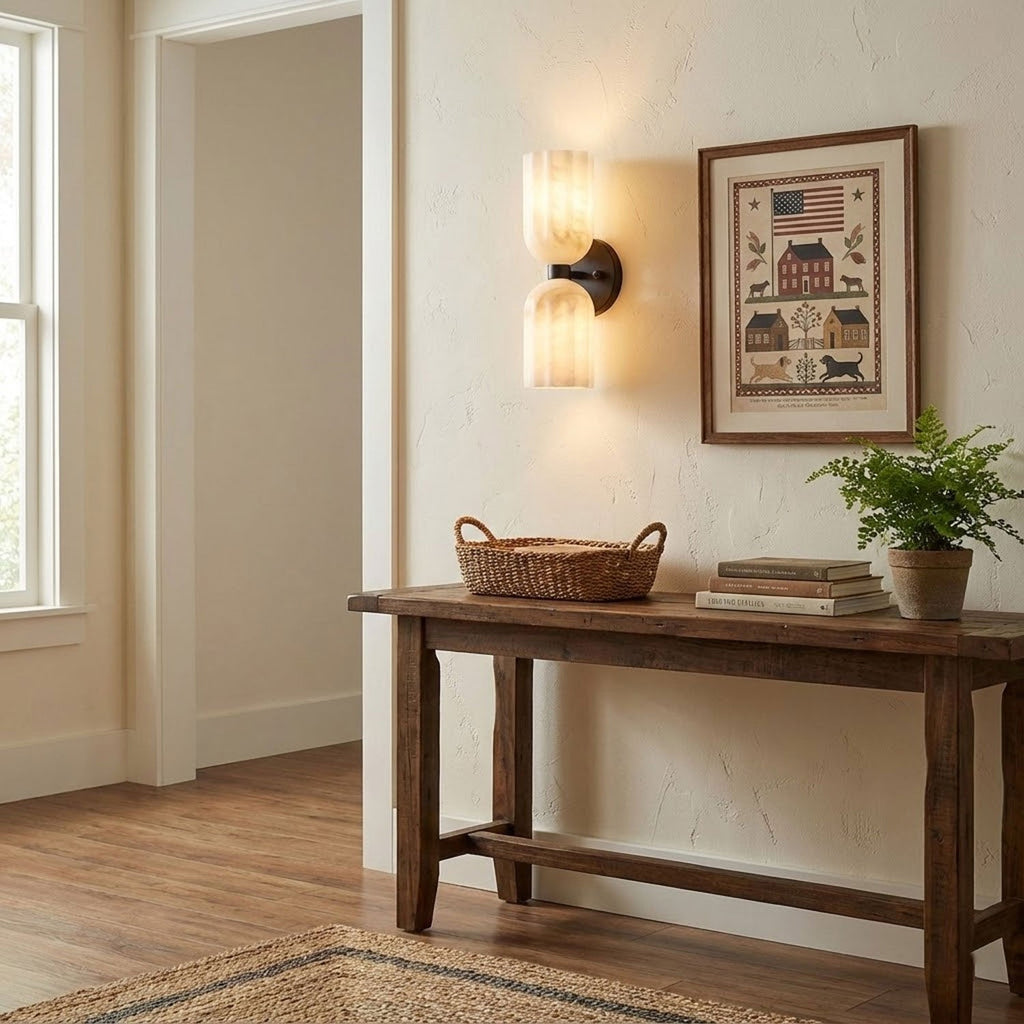 Dual Alabaster Ribbed Wall Sconce