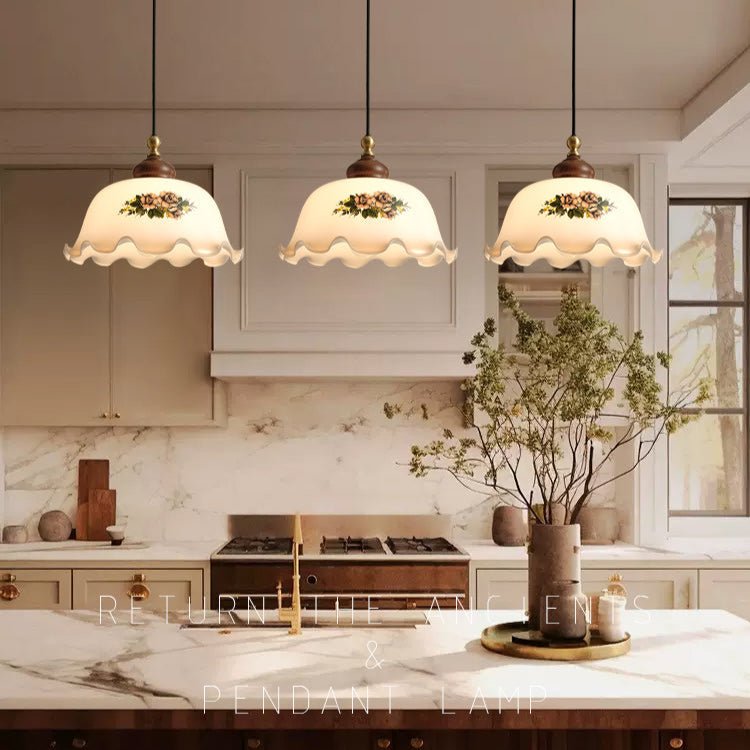 Floral Patterned Glass Pendant Light