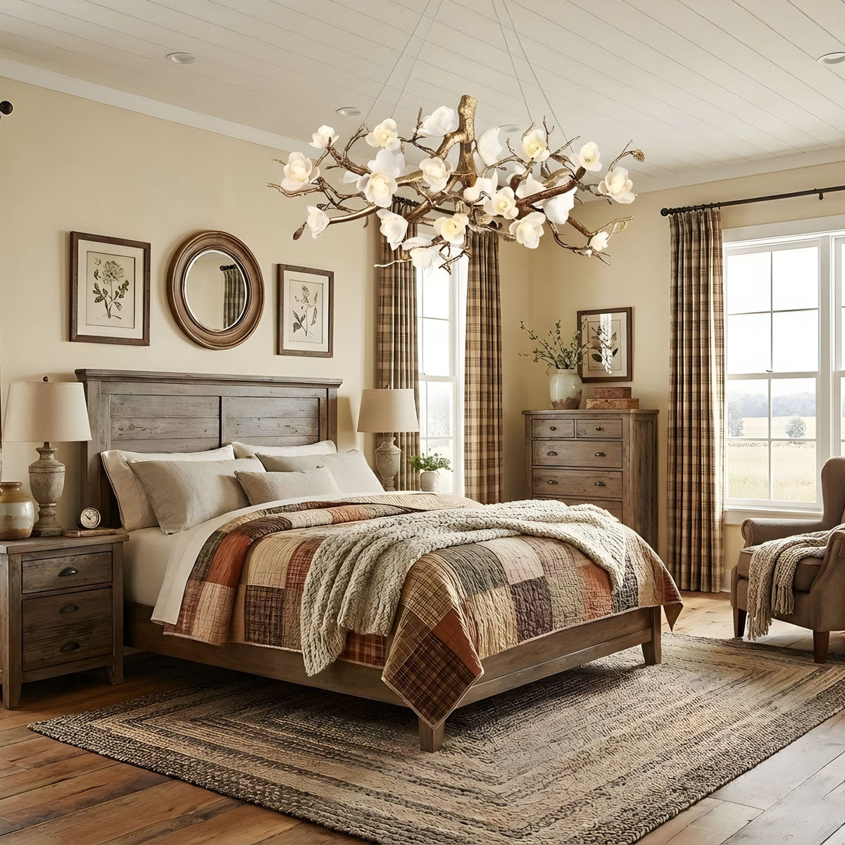 Flower Bloom Branch Brass Chandelier