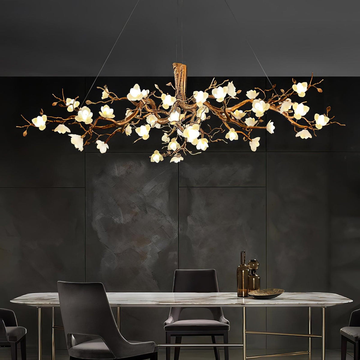 Flower Bloom Branch Brass Chandelier
