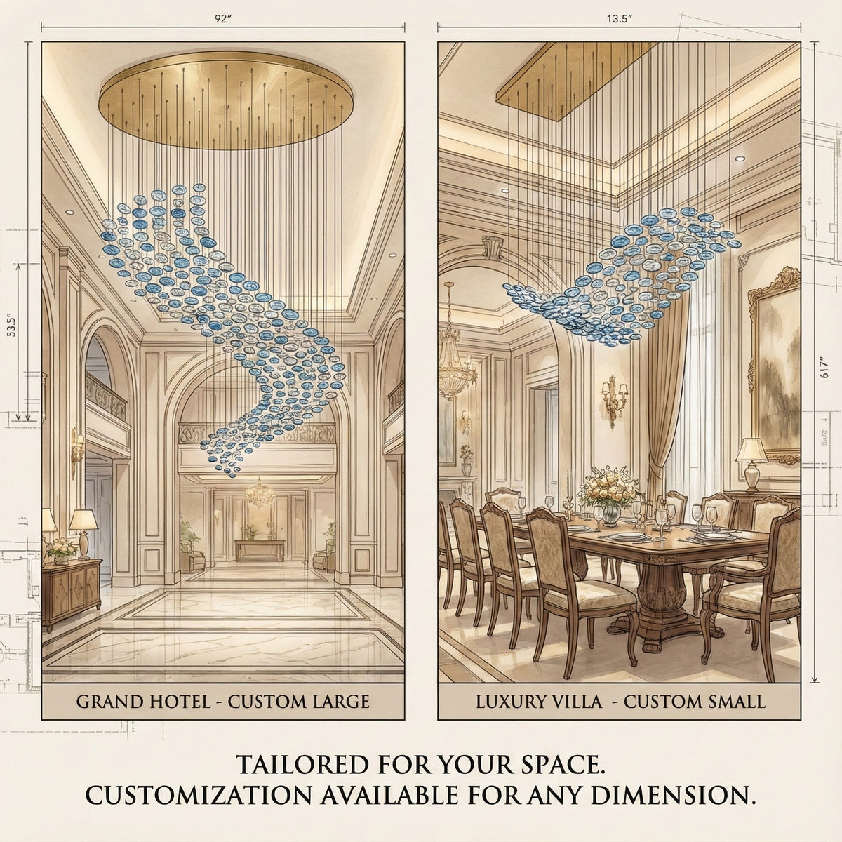 The Flying Surge LED Chandelier | Custom Size & Made - to - Order Lighting for Luxury Homes & Commercial Spaces