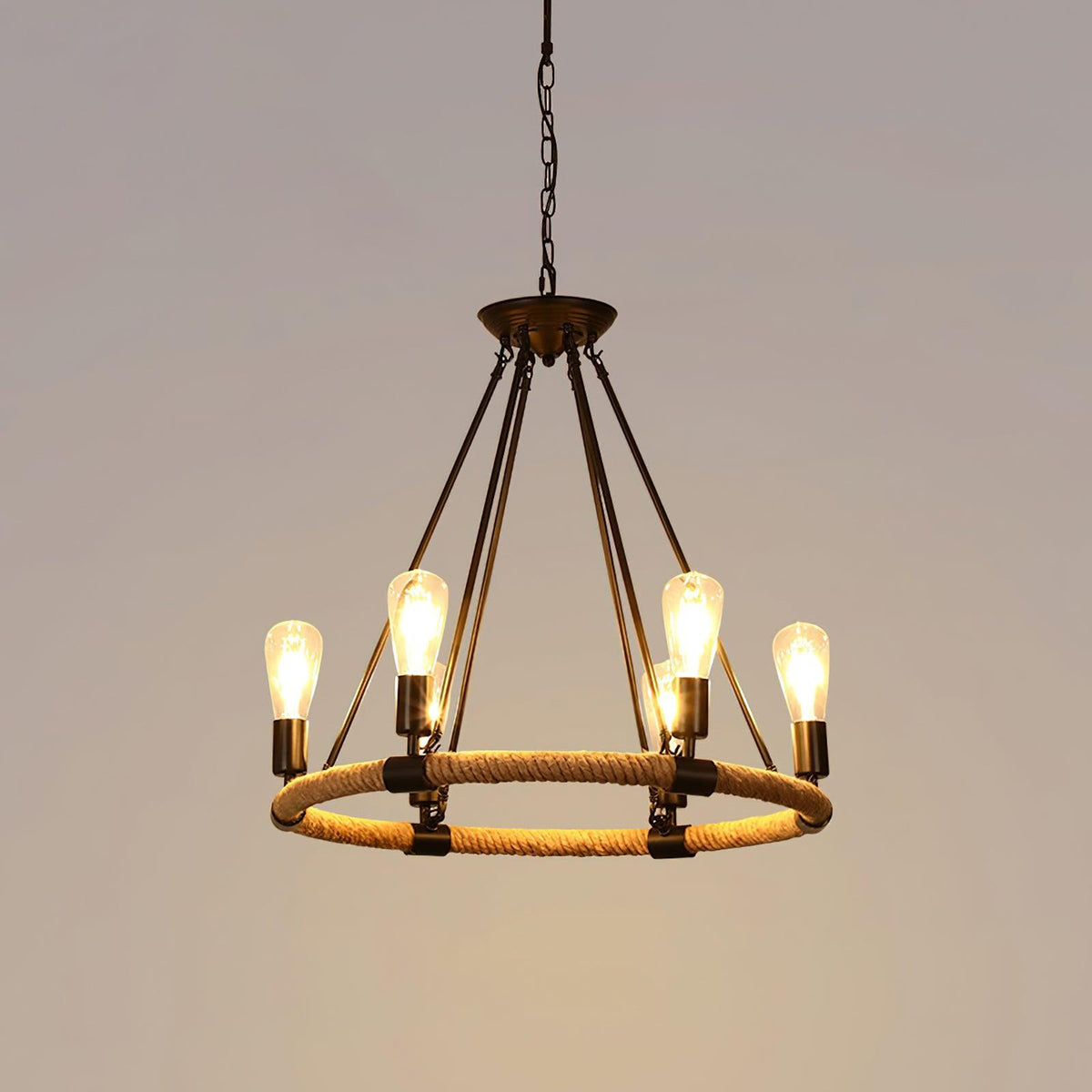 Hemp Rope Industrial Large Circle Chandelier
