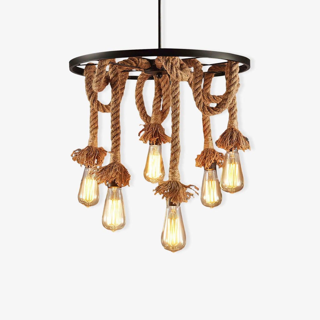 Hemp Rope Industrial Six Head Chandelier