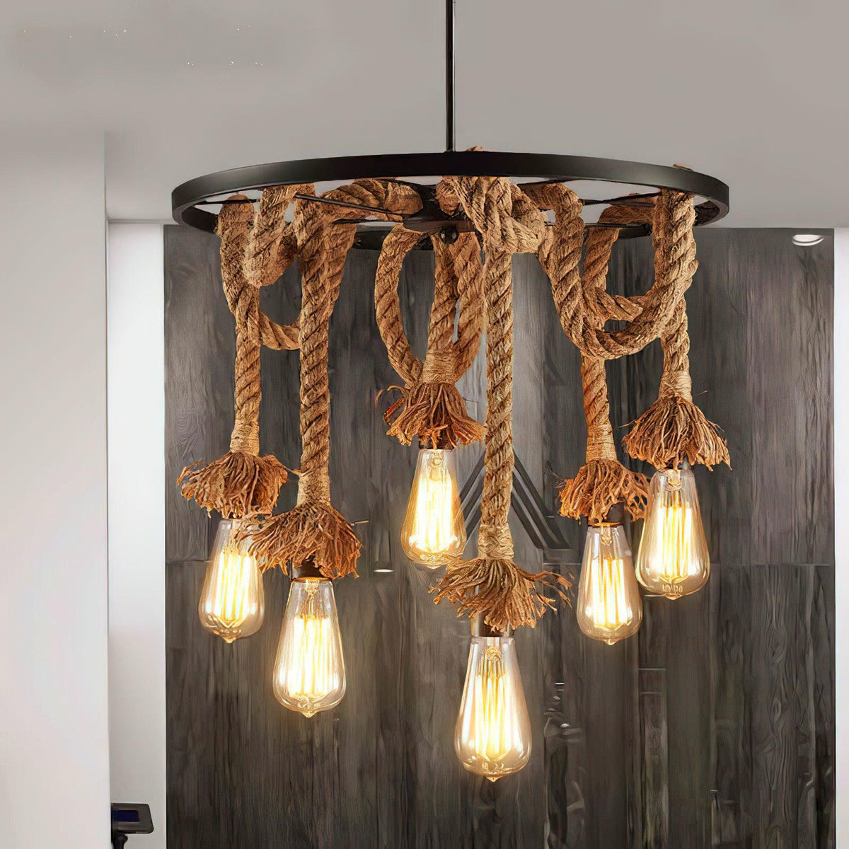 Hemp Rope Industrial Six Head Chandelier